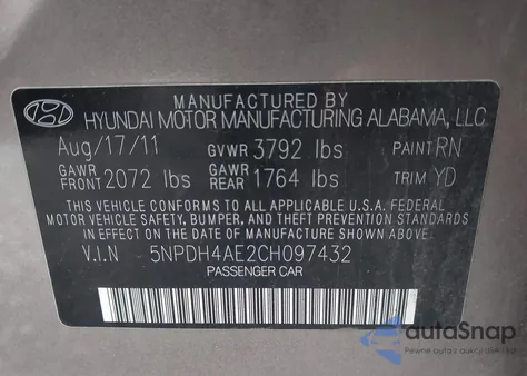 2012 Hyundai Elantra Gls из США, поврежденный, VIN 5NPDH4AE2CH097432